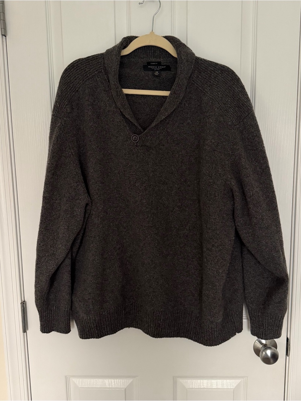 Pronto Uomo Charcoal V-Neck 100% Wool Collar Sweater